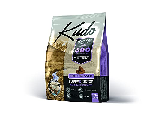 Kudo Pienso Seco Prensado en Frío para Perros Jóvenes de Todos los Tamaños. Receta Natural Junior Pollo Grain Free. Sin Gluten. Elaborado con Ingredientes Naturales (7,5 Kg)