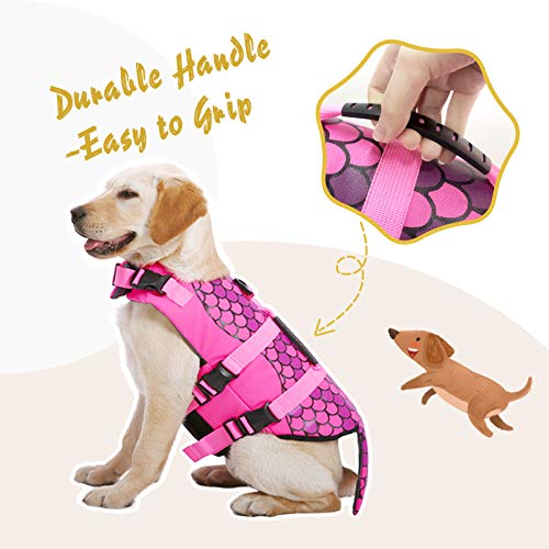 Kuoser Chaleco salvavidas para perro, salvavidas antidesgarros para mascotas con asa de rescate superior, chaleco de flotación de alta visibilidad, traje de baño para la piscina de la playa