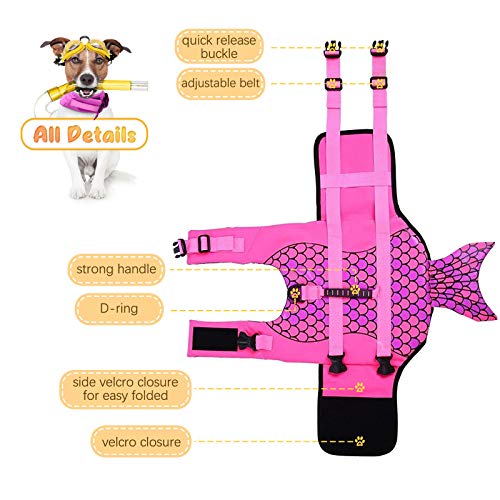 Kuoser Chaleco salvavidas para perro, salvavidas antidesgarros para mascotas con asa de rescate superior, chaleco de flotación de alta visibilidad, traje de baño para la piscina de la playa