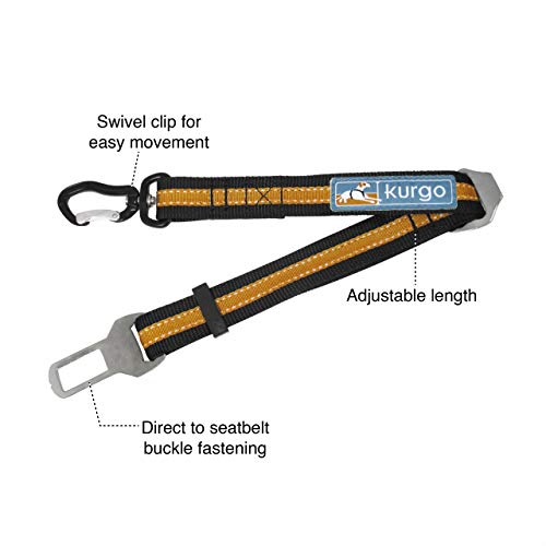 Kurgo Correa giratoria directa al cinturón de seguridad, cinturón de seguridad universal para perros, sin enredos, longitud ajustable, color naranja