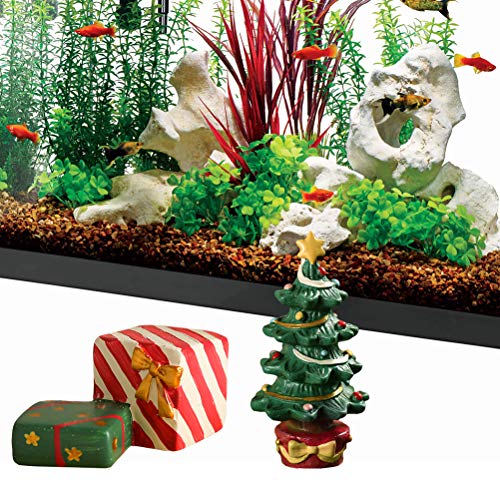 kylew Decoraciones de acuario Acuario Ornamento de resina Árbol de Navidad/Caja de regalo Ornamento de Navidad Creativo Paisajismo Decoración para Acuario Pecera Decoración (Árbol)