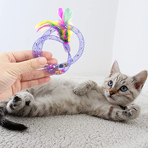 KYSUN 5 Piezas Juguetes Gatos,Juguete Interactivo para Gatos con Plumas, Campana y Cable Flexible,Juguete del Gato de Interior y Exterior para Mejora la Inteligencia/Reactividad