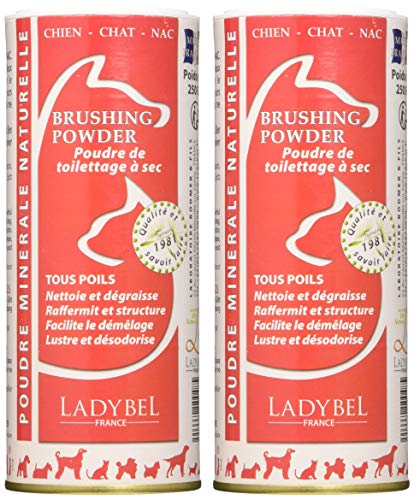 LADYBEL Brushing Powder - Champú para perros (250 g, 2 unidades)