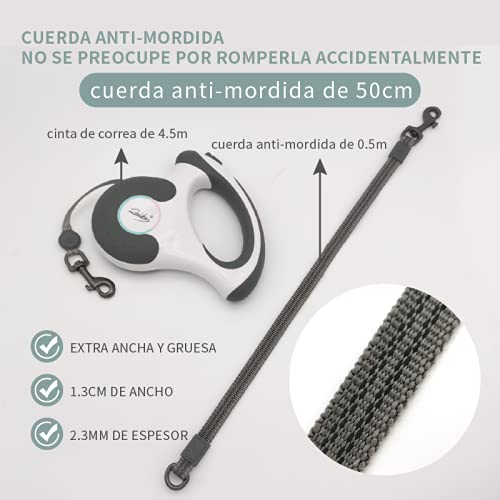 LAIKA Correa Extensible para Perros, Correa Retráctil 5M para Perros Medianos y Grandes hasta 50KG, con Costuras Reflectantes Luminosas, Dispensador de Bolsas de Excrementos y Cuerda Anti-Mordida
