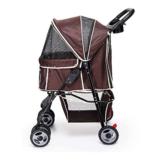 LAMZH Tres Ruedas Para Gato Perro Carro Plegable Cochecito Perro, Al Aire Libre Perros Cochecito Mascotas Tubo Acero Tela Oxford Azul Tubo Acero Alta Intensidad 4 Ruedas Plegable Una Sola Tecla Cochec