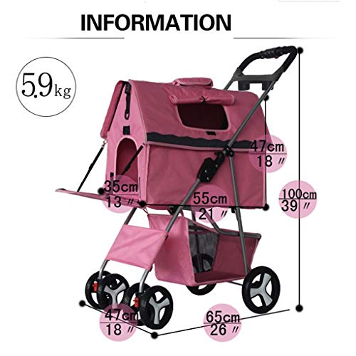 LAMZH Tres Ruedas Para Gato Perro Pet Carrito De Cuatro Ruedas Trolley Para Perros Carritos De Gatos Plegables Para Perros Grandes Medianos Salientes La Cesta Mascotas Cargamento Máximo De 20 Kg Coche