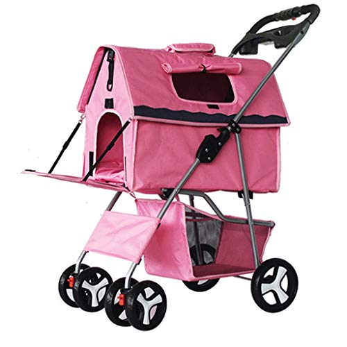 LAMZH Tres Ruedas Para Gato Perro Pet Carrito De Cuatro Ruedas Trolley Para Perros Carritos De Gatos Plegables Para Perros Grandes Medianos Salientes La Cesta Mascotas Cargamento Máximo De 20 Kg Coche