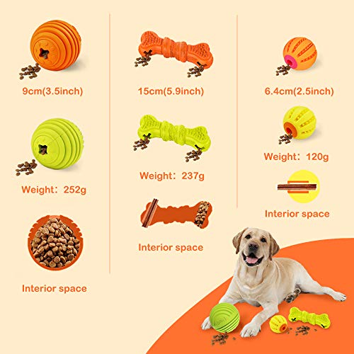 LaRoo Perro Masticar Juguete, Perro Trato Tratar Huesos Interactivos Mascota Perro Perro de Juguete masticable de Goma Natural Duradero Dispensing Yummy Bone Feeder (9CM Bola Naranja)