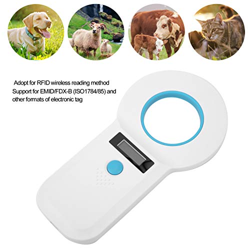 Lazmin112 Escáner de Microchip para Mascotas, Lector de Etiquetas de Animales para RFID 34.2Khz / 125Khz Soporte Recargable para EMID/FDX-B, Adecuado para Animales/Mascotas/Perros/Gatos/Cerdos