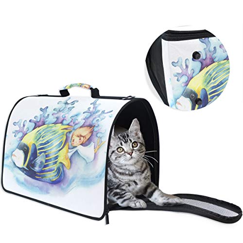 LDIYEU Pintura Chica De Pescado Portátil Gato Perro Cachorro Portador Gatito Pug Mochila Bolsa de Transporte Aerolínea aprobada Pet Carrier para al Aire Libre Viaje