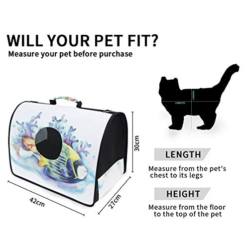 LDIYEU Pintura Chica De Pescado Portátil Gato Perro Cachorro Portador Gatito Pug Mochila Bolsa de Transporte Aerolínea aprobada Pet Carrier para al Aire Libre Viaje