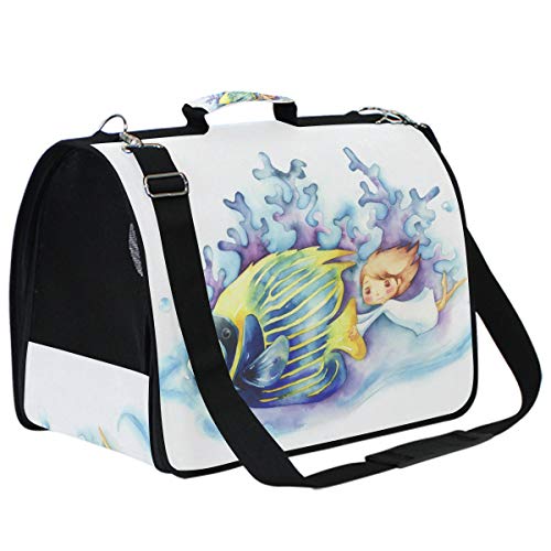 LDIYEU Pintura Chica De Pescado Portátil Gato Perro Cachorro Portador Gatito Pug Mochila Bolsa de Transporte Aerolínea aprobada Pet Carrier para al Aire Libre Viaje