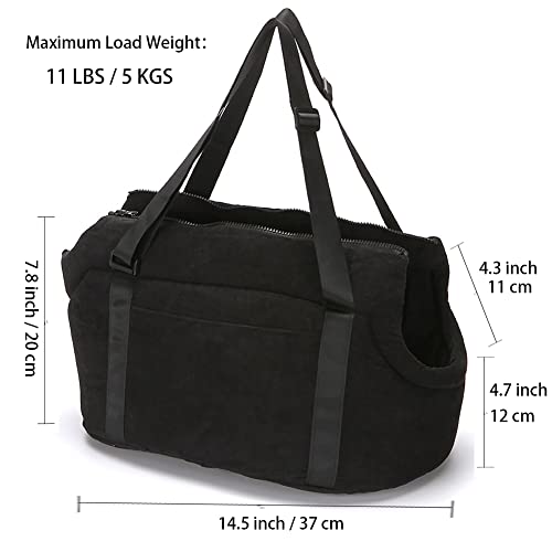 LeerKing Bolsa de Transporte para Perros y Gatos Transportín de Viaje de Pana para Mascotas, Negro M