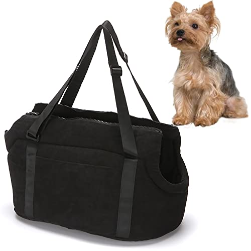LeerKing Bolsa de Transporte para Perros y Gatos Transportín de Viaje de Pana para Mascotas, Negro M