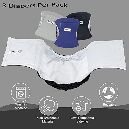 LeerKing Pañales para Perros Paquete de 3 para absorbentes Lavable Bragas Incontinencia Bandas Todas Las Razas Perros Machos L