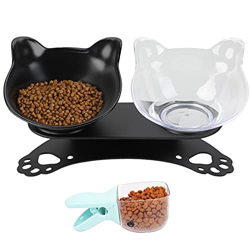 Legendog Cuenco del Gato, Determinado Antideslizante Cuello inclinable Tazón Protector del alimento para Mascotas con Cucharada de Comida (Black)