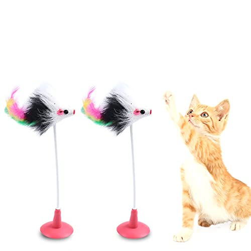 Legendog Gato Teaser Varita Linda 2 Unids Suave Divertido Nolip Fake Pluma Gato Juego Juguete Gatito Chaser Juguete con Ventosa Casero Divertido Fake Pluma