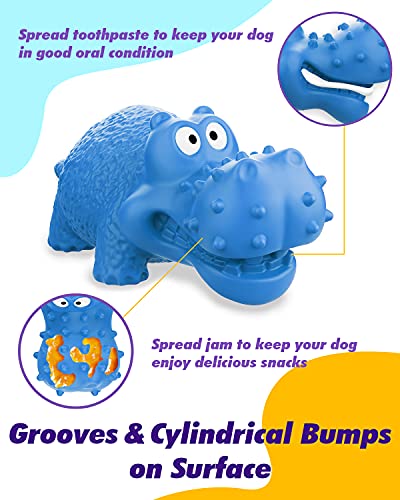 Lewondr Juguete con Sonido para Perro Chirriante, Herramientas de Morder Goma Sabor a Leche Forma Hipopótamo Duraderos Limpieza Dientes Interactivo Perros Mediano Grande, Azul