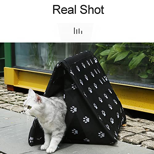LFFH Casas De Gato, Plegable Resistente A La Intemperie Nido De Gato Grueso Tiendas De Campaña para Mascotas para Exteriores Gatos Salvajes Perros En Invierno,Negro,32cm(H)