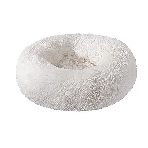 LFXIONG Cama Redonda de Felpa para Gatos, casa para Perros, Cama para Mascotas, Cama para Mascotas pequeña con Forma de rosquilla Suave y cómoda (Diámetro 40cm, Blanco)