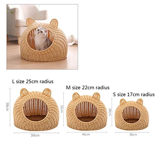 LHMYHHH Casa para Gatos pequeños Perrera para Perros, Camas para Mascotas Arena para Gatos de ratán Cuatro Estaciones General extraíble Lavable Siamés Cool Nest Summer Cat Condo,A,L