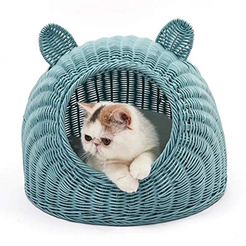 LHMYHHH Casa para Gatos pequeños Perrera para Perros, Camas para Mascotas Arena para Gatos de ratán Cuatro Estaciones General extraíble Lavable Siamés Cool Nest Summer Cat Condo,A,L