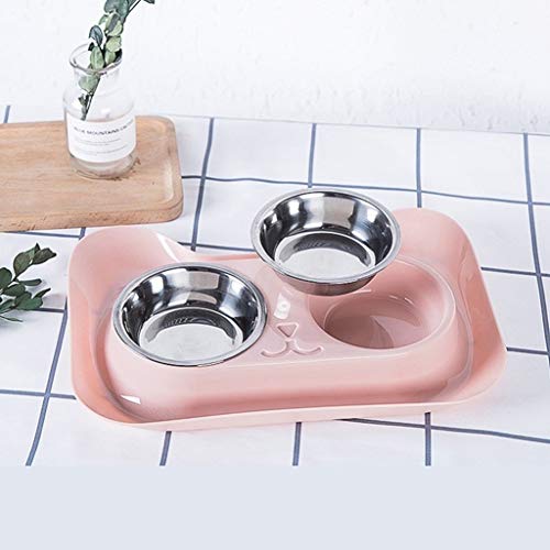 Liangzishop Suministros para Mascotas de Acero Inoxidable Cat Bowl Dog Bowl Doble Bowl Parte Inferior Antideslizante (Color : Pink)