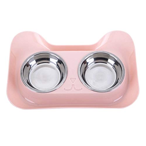 Liangzishop Suministros para Mascotas de Acero Inoxidable Cat Bowl Dog Bowl Doble Bowl Parte Inferior Antideslizante (Color : Pink)