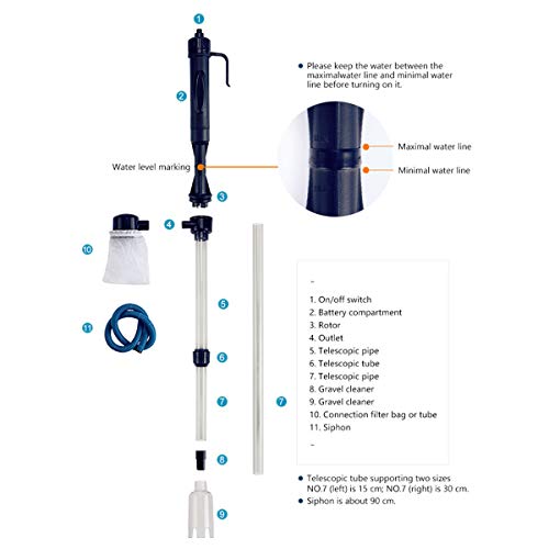 Limpiador Eléctrico Acuario, Aspirador Automático para Acuario, Kit de Limpiador de Grava para Acuarios Medianos y Grandes, Cambio de Agua, Lavado de Arena y Absorción de Heces