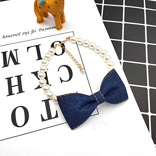 Lindo Collar de Perros Pet Collar DE Pet Denim Bow Pearl Rhinestone Colgante Accesorios Joyería Cuello Cadena para Perros pequeños Gatos de Perro Grande-Azul Claro_S