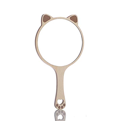 Lindo espejo de maquillaje de mano con forma de gato, orejas de gato, patas de gato (1 unidad, forma de gato, redondo)