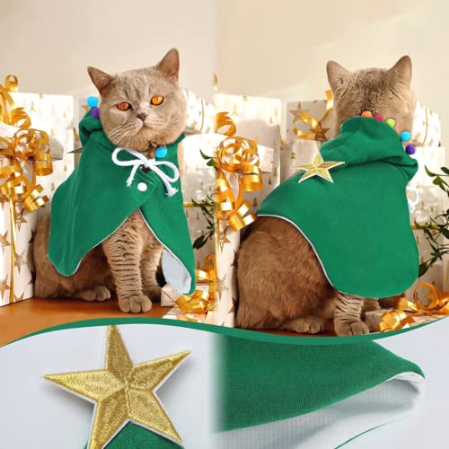 Lindo Ropa Navideña para Perro Cachorros con Estrella y Pompones Gato, Capa de Papá Noel de Terciopelo para Gatos y Perros de tamaño pequeño a Mediano (Verde) (Medium)