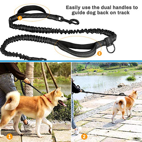 LINGSFIRE Correa Perro, Correa Perro Manos Libres Elástica con Bolsillo, Cinturón Ajustable, Correa para Correr o Caminar con el Perro,Amortiguador Reflectante con 2 Asas
