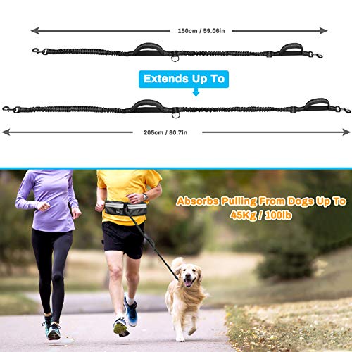 LINGSFIRE Correa Perro, Correa Perro Manos Libres Elástica con Bolsillo, Cinturón Ajustable, Correa para Correr o Caminar con el Perro,Amortiguador Reflectante con 2 Asas