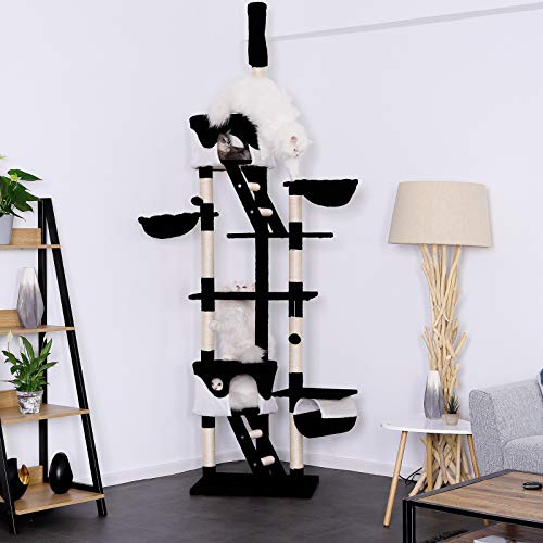 lionto Árbol rascador árbol para escalar árbol rascador para gatos Altura ajustable 230-250 cm negro/blanco