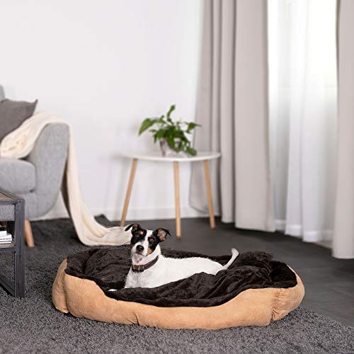 lionto Cama perros cojín perros cesta perros con cojín tamaño (XL) 90x70 cm marrón/beige