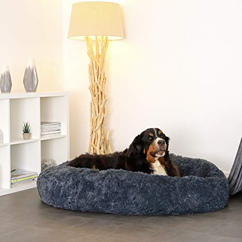 lionto Cama perros redonda cojín gatos sofá para perros donut (4XL) Ø 120 cm Gris oscuro