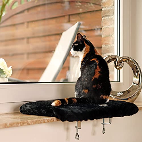 lionto Plataforma para alféizar Plataforma para Gatos Cama para alféizar Plataforma Felina para Ventanas Negro