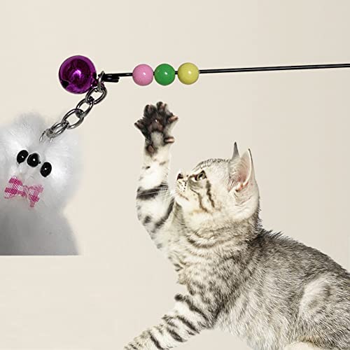 LIZHOUMIL Palo Divertido para Gatos, Alambre de Acero, Ventosa al vacío, Plumas esponjosas, Palo Divertido para Gatos, Juguete Interactivo portátil de Mano para Mascotas Blanco