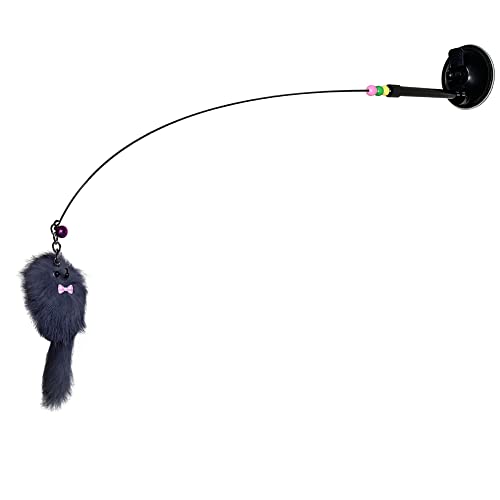 LIZHOUMIL Palo Divertido para Gatos, Alambre de Acero, Ventosa al vacío, Plumas esponjosas, Palo Divertido para Gatos, Juguete Interactivo portátil de Mano para Mascotas Blanco