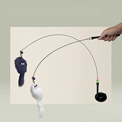 LIZHOUMIL Palo Divertido para Gatos, Alambre de Acero, Ventosa al vacío, Plumas esponjosas, Palo Divertido para Gatos, Juguete Interactivo portátil de Mano para Mascotas Blanco