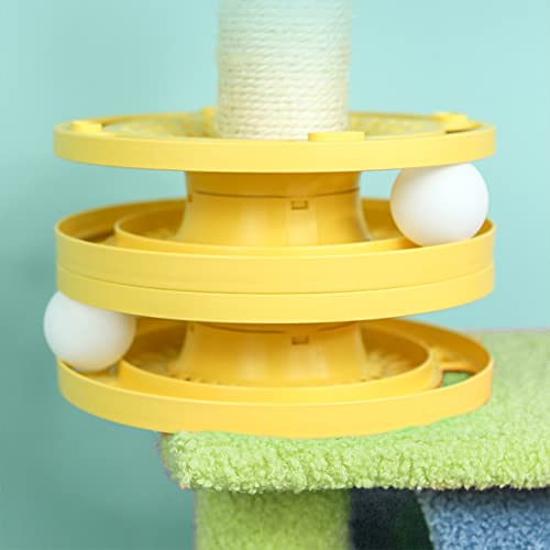 LIZHOUMIL Tocadiscos para gatos juguete de pistas bolas mágicas brillantes interactivas para gatos, juego de ejercicio de persecución en interiores divertidos juguetes de rompecabezas Mostaza amarilla