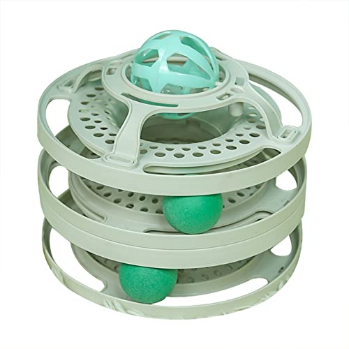 LIZHOUMIL Tocadiscos para gatos juguete de pistas bolas mágicas brillantes interactivas para gatos, juego de ejercicio de persecución en interiores divertidos juguetes de rompecabezas Mostaza amarilla