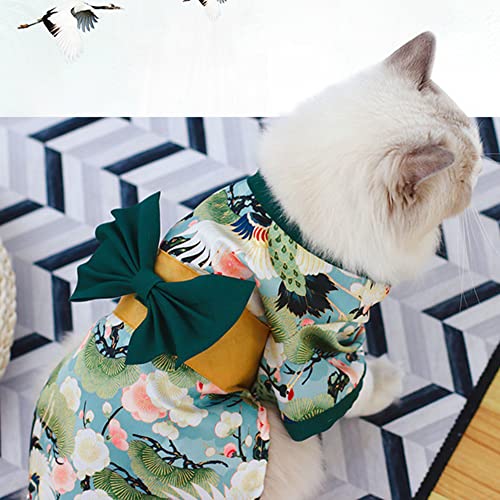 LKJYBG Disfraces para mascotas Kimono Disfraces para perros Cachorro Gato Traje de dibujos animados Japonés Kimono para Gatos Perros Cachorros Mascotas Regalos Fiesta Verde Kimono 4#