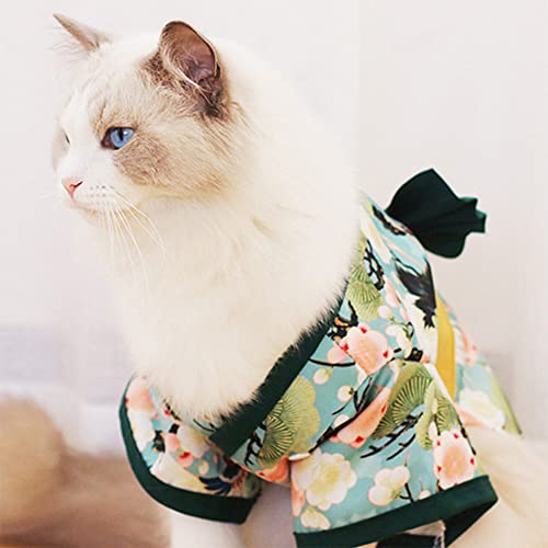 LKJYBG Disfraces para mascotas Kimono Disfraces para perros Cachorro Gato Traje de dibujos animados Japonés Kimono para Gatos Perros Cachorros Mascotas Regalos Fiesta Verde Kimono 4#