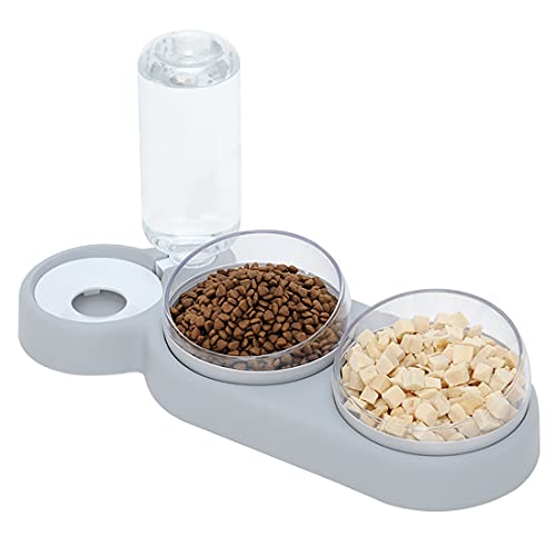 LLY Cuenco Doble para Gatos, 15 ° de inclinación, Cuenco Anti-vómitos para Gatos, Cuenco de alimentación 3 en 1, Gatos con dispensador de Agua automático, Cuenco de alimentación Doble