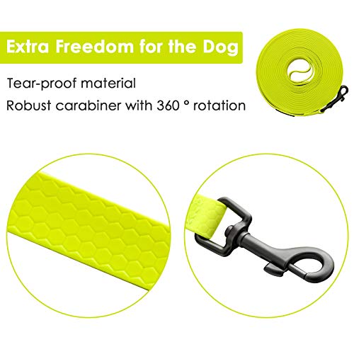 Looxmeer Correa de Adiestramiento Amarillo para Perros 15m, Correa Perro Larga, Cuerda para Perros Manos Libres, Correa Resistente Fuerte para Camping Paseo