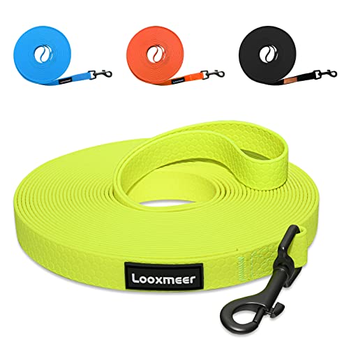 Looxmeer Correa de Adiestramiento Amarillo para Perros 15m, Correa Perro Larga, Cuerda para Perros Manos Libres, Correa Resistente Fuerte para Camping Paseo