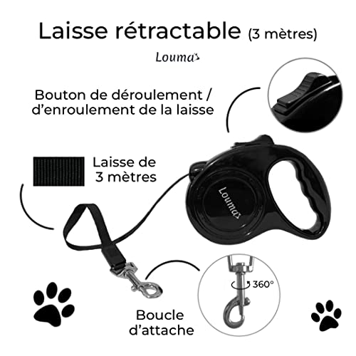 LOUMA Kit de accesorios correa retráctil 3 m arnés con 3 tamaños para perros gatos, gatos y animales pequeños (cachorro, gatos, conejo, hierro y flor) Chaleco con bandas reflectantes para perros gatos