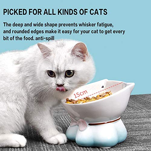 lovecabin Comedero Gato Elevado Inclinado, Tazones Antivomitos Gatos, Comedero Ortopedico para Gatos,Material Saludable De Grado Alimenticio, Bigotes Sin Estrés, AntideslizanteBlue